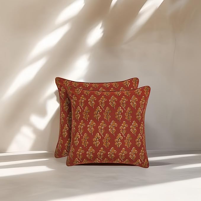 Ridhi Hand Block Print 18x18 Red Decorative Outdoor Couch Throw Canvas Pillow Cover Set of 2 Washable Modern Vintage Boho Chic Spring Home Decor GIFS Cover