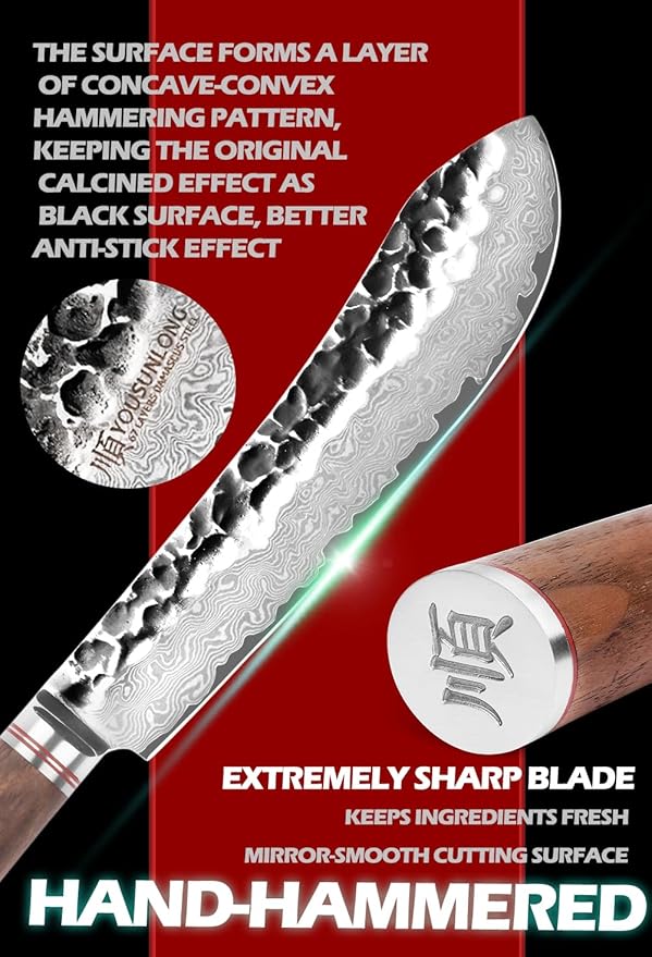 YOUSUNLONG Breaking Knives 8 inch Butcher Knife Japanese Hammered Damascus Steel Natural Walnut Wooden Handle