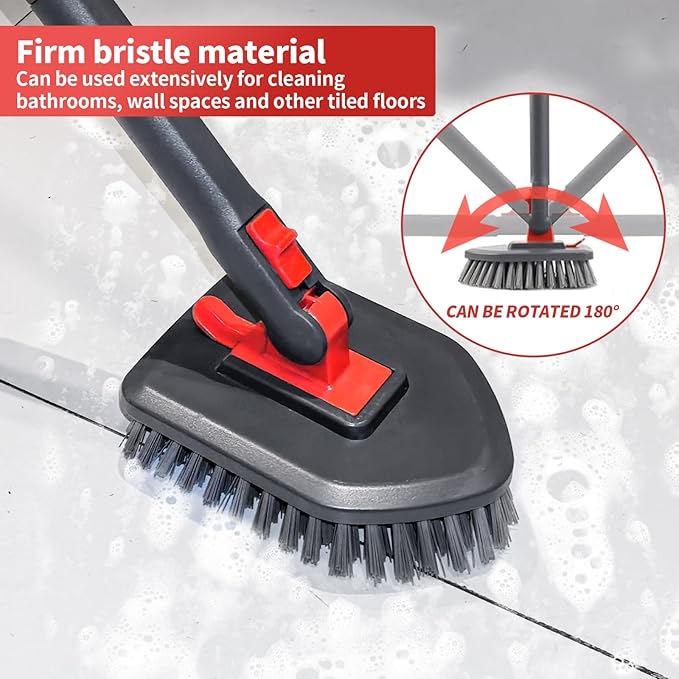 Tile Tub Scrubber Brush No Scratch with 4 Different Function Cleaning Heads and 51" Long Handle- Shower Scrubber for Cleaning Bathroom Kitchen Toilet Wall,Bathtub,Sink,Floors, Walls, mats, Ceilings