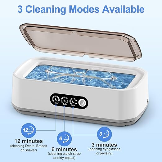 Ultrasonic Jewelry Cleaner,49KHz Ultrasonic Jewelry,Glasses,Rings,Watch Bands Cleaner,3 Modes with Digital Timer,22oz(650ML),304 Stainless Steel Water Tank