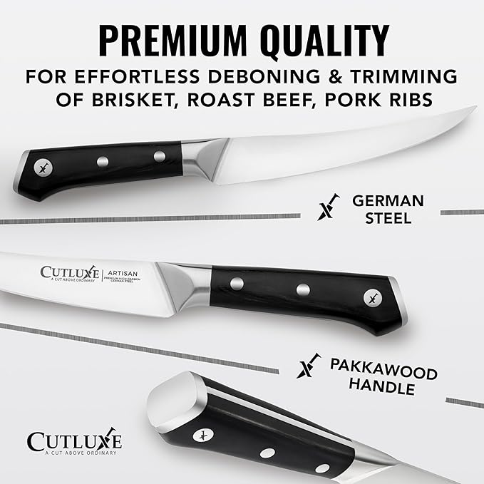 Cutluxe Curved Boning Knife – 6" Boning Knife for Meat Cutting, Filleting – High Carbon German Steel, Full Tang & Ergonomic Handle Design – Artisan Series