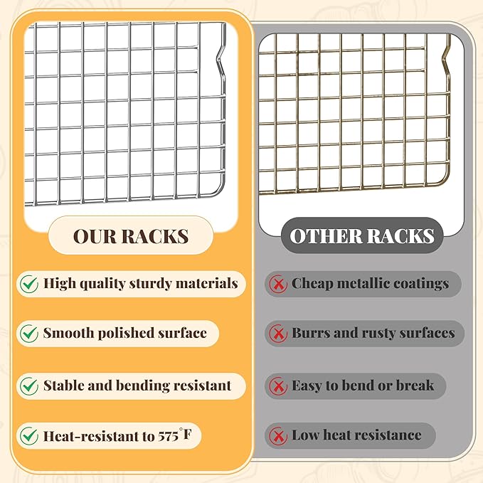 Cooling Racks for Cooking and Baking - 2 PCS 10" x 16" Grid Wire Baking Rack for Oven Cooking, Baking, Grilling, Roasting -Dishwasher Safe Bacon Rack- Fits Jelly Roll Cookie Sheet Pan-Box Packaging