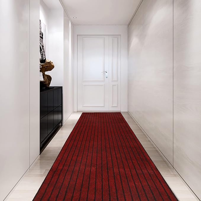 Custom Size Backed Non-Slip Area Rugs Runner, Easy Clean, Waterproof Runner Rugs for Hallway Entryway, Kitchen, Laundry, 3FT x 4FT, Red Stripe