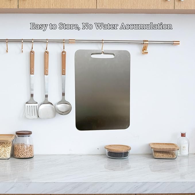 Titanium Cutting Boards for Kitchen Double Sided Pure Titanium Cutting Board with Handle, Suitable for Meat, Vegetables, and Fruits,Metal Cutting Board Lightweight and Easy to Clean (14 x 10)