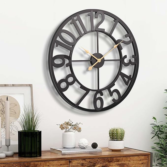 Vantic 24 Inch Large Wall Clock, Arabic Numeral Metal Oversized Wall Clocks for Living Room Decor, Bedroom and Kitchen, Completely Silent, Non Ticking, Battery Operated