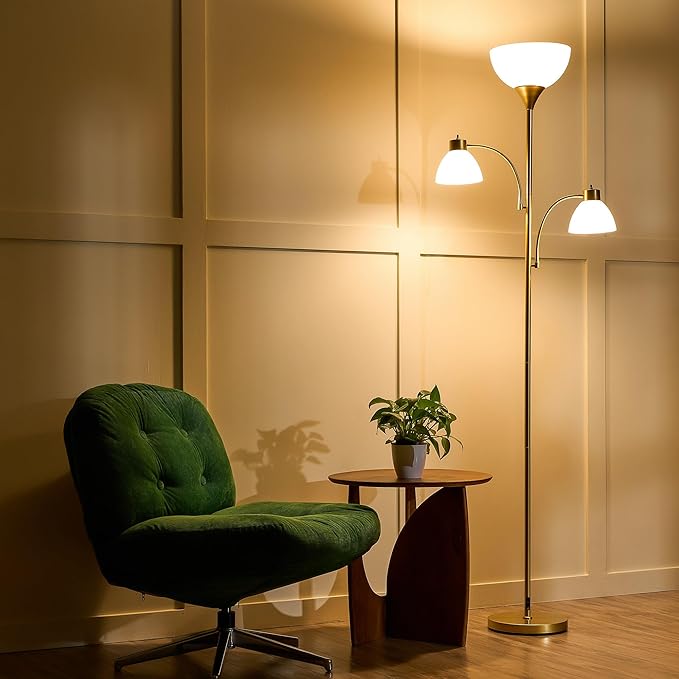 VONLUCE 71" Floor Lamp for Living Room with Adjustable Reading Light, 3 Color Temperatures Modern Torchiere Floor Lamp with 3 Bulbs