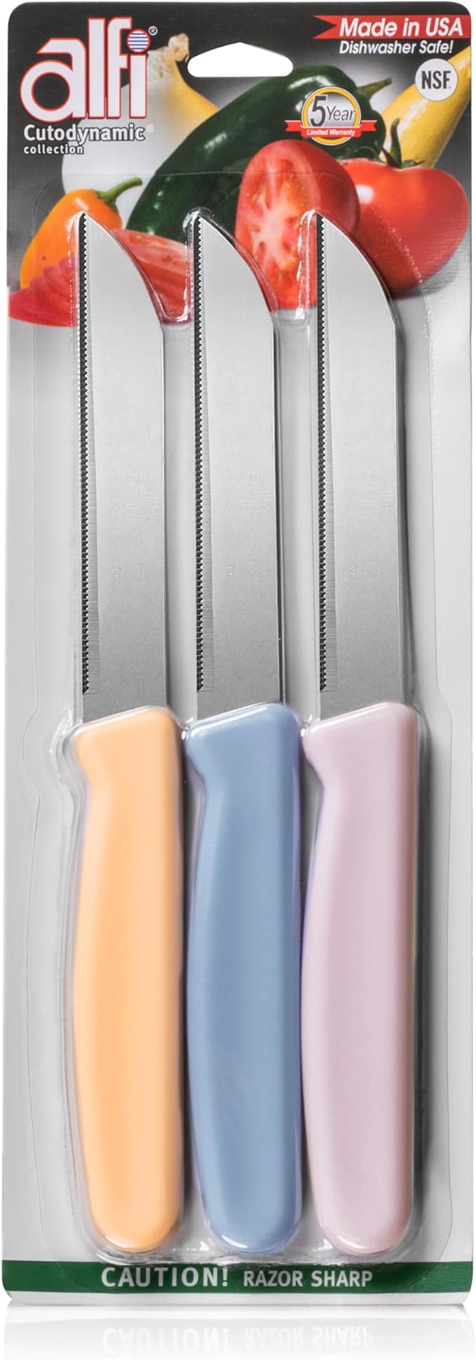 Alfi All-Purpose Knives Aerospace Precision Pointed Tip - Home And Kitchen Supplies - Serrated Steak Knives Set | Made in USA (Loquat, Myrtille, Lavendar)