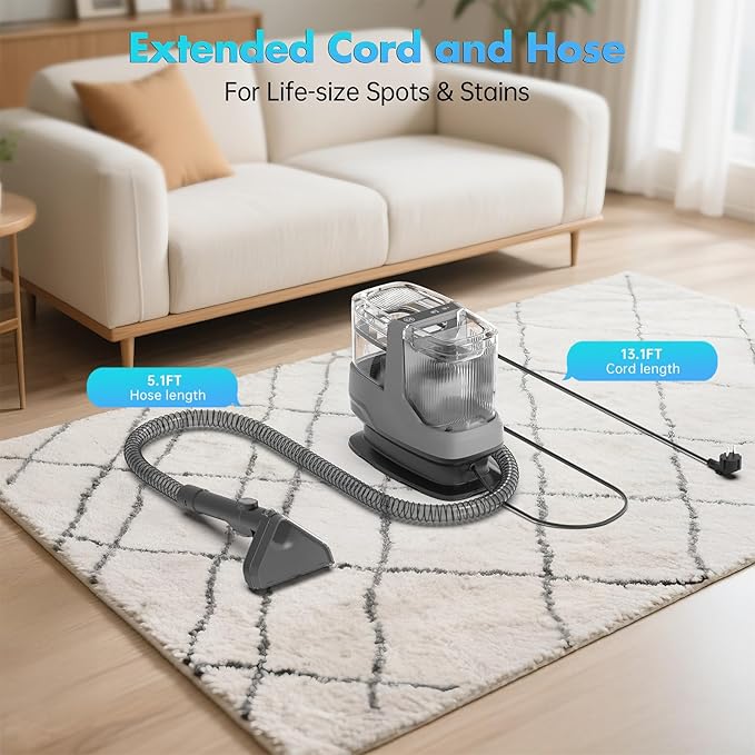 Carpet Cleaner Machine,17Kpa Suction Portable Upholstery Deep Cleaner,Auto and Home Detailer,Self-cleaning Tool and Shoes Cleaning Tool.