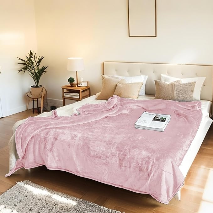 Electric Heated Blanket Throw Size 50"x60" - Flannel & Sherpa Fabric Dual-Sided, 6 Heat Settings & 3 Hours Auto Off, Soft & Cozy Warming Throw for Home, Office, or Bed, Machine Washable, Light Pink