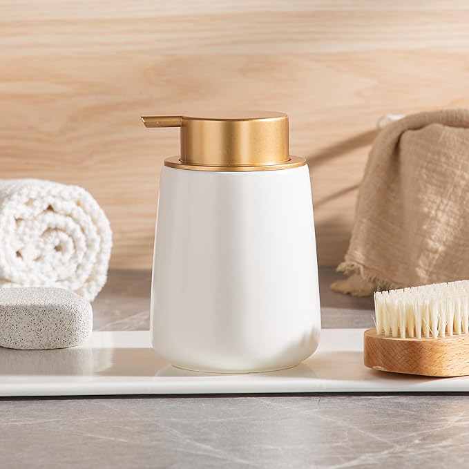 Enra Ceramic Soap Dispenser,12 oz Hand Lotion Dispenser with Gold Pump,Refillable Dish Soap Dispenser,Modern Liquid Soap Dispenser for Bathroom,Kitchen with Easy-to-Press Pump