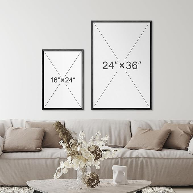 SIGNFORD Framed Canvas Print Wall Art Set Sun & Moon Mid-Century Desert Plants Abstract Shapes Illustration Modern Art Decorative Nordic Nature for Living Room, Bedroom, Office - 24"x36"x2 Black