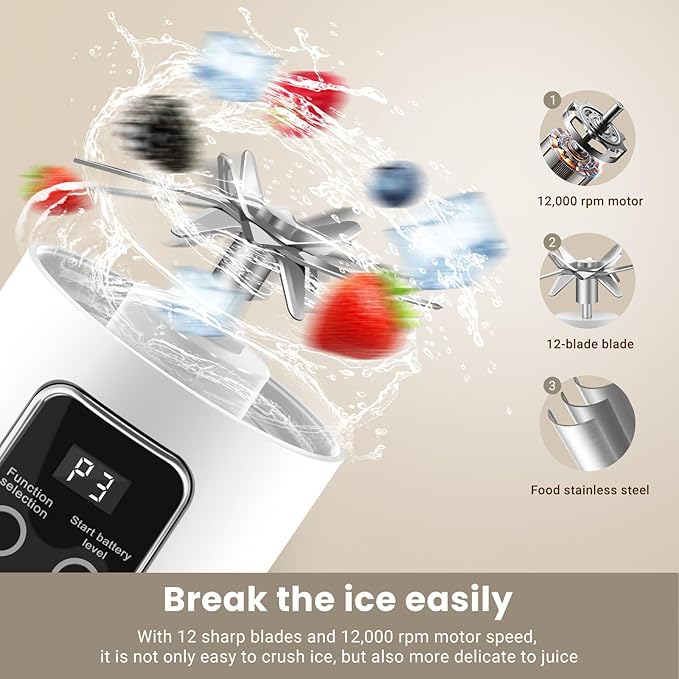 Portable Blender Personal Electric USB,500ML Portable juicer Shakes and Smoothies Blender,Small Blenders,Mixing,Compact、Convenient and Versatile (White)