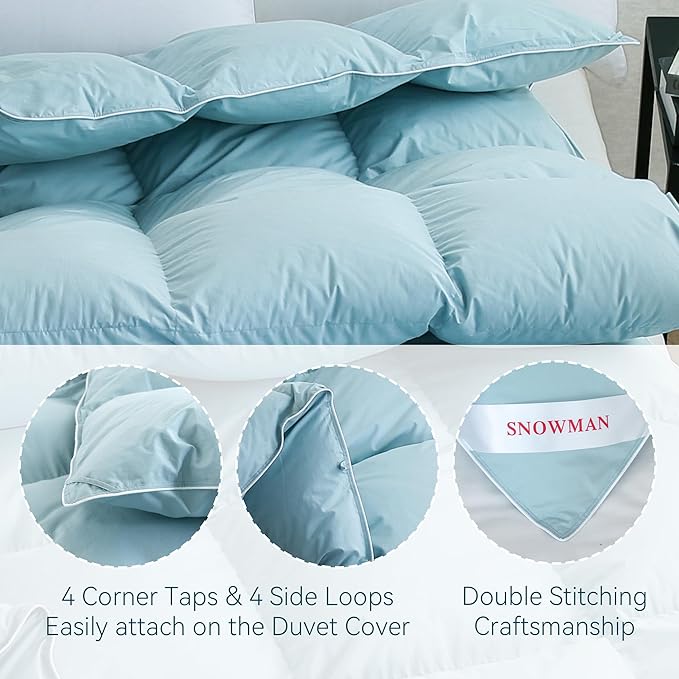SNOWMAN Premium Down Comforter Palatial King Size, Luxurious All Season Duvet Insert with Cotton Blended Fabric, 53oz Fill Weight 3D Baffle Box Design Hotel Bedding Comforter (Blue,120"x98")