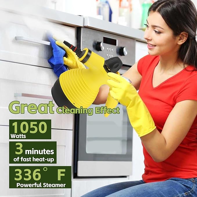 Steam Mop with Detachable Handheld Steam Cleaner,350ml 1050W Floor Steamer Cleaner for Home with 16 Accessory Kit, Multi-Purpose Steamer for Cleaning Floor, Tile, Windows, Couch, Grout,Dirt(yellow)