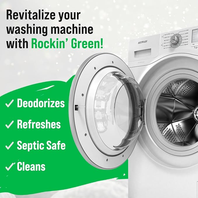 Rockin' Green Deep Cleaning and Deodorizing Tablets for Dishwashers, Washing Machines, and Garbage Disposals, Removes Odor and Residue (Washing Machine Cleaning Tablets, 8 Pack)