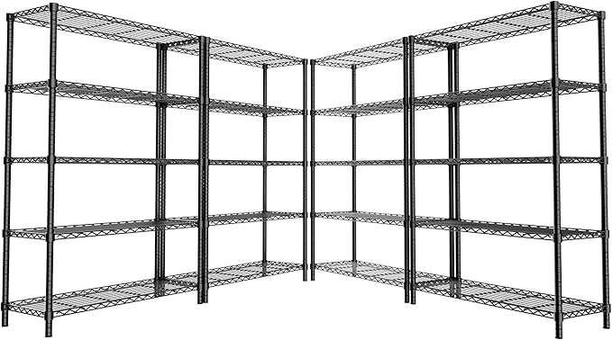 Storage Shelves, 4 PCS 36" L x 14" W x 72" H Heavy Duty Garage Wire Shelving Unit Loads 1750LBS, 5-Tier Adjustable Metal Industrial Utility Shelf Rack for Kitchen, Laundry Room, Basement