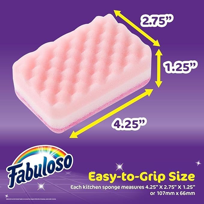 Fabuloso Sponges, Rainbow - Scratch-Free Scrubber for Dishes and Surfaces - Dishwashing Sponge for Bold and Bright Cleaning Experience, 6 Count - 2 Pack