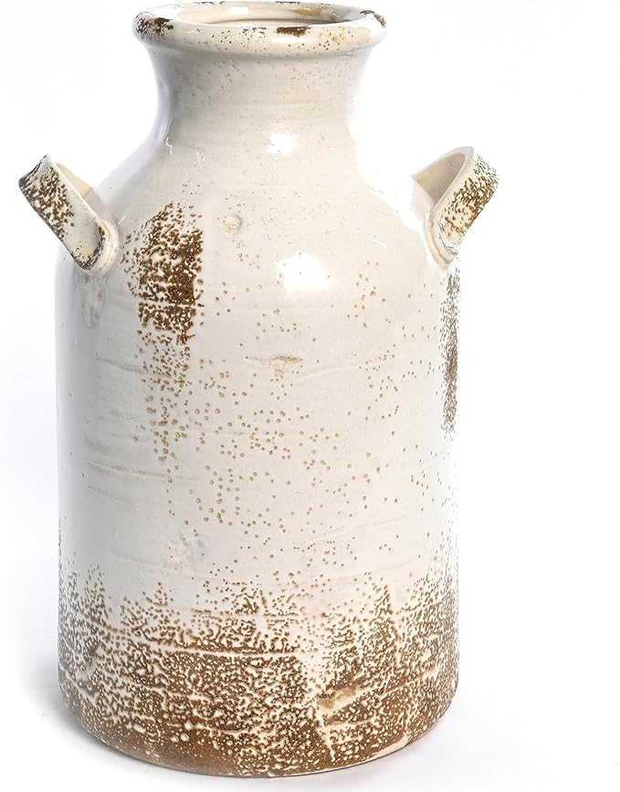 Quoowiit Ceramic Rustic Farmhouse Vase, 14 Inch Distressed Decorative Flower Vase for Home Decor, Large White Vase for Living Room Bedroom Kitchen Office Decor Centerpiece Table Decorations