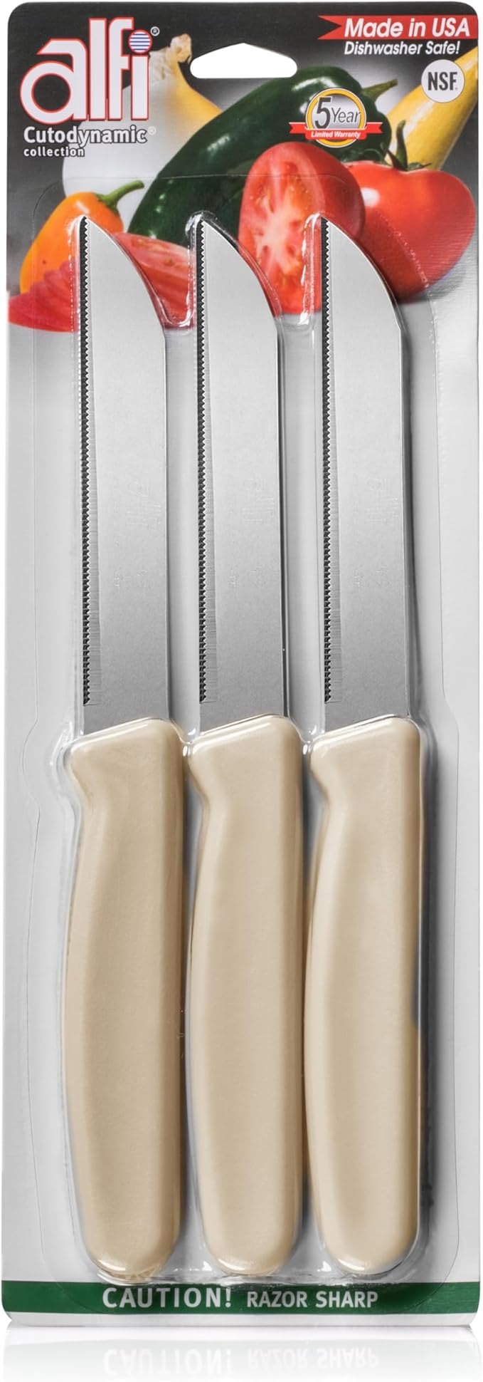 Alfi All-Purpose Knives Aerospace Precision Pointed Tip - Home And Kitchen Supplies - Serrated Steak Knives Set | Made in USA (Ash)