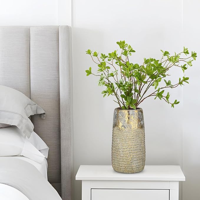 10.2" Ceramic Flower Vintage Vase - White & Gold Textured Metal Ceramic Vase for Farmhouse Modern Home Decor Pampas Grass Centerpieces Living Room Bedroom Office Decoration