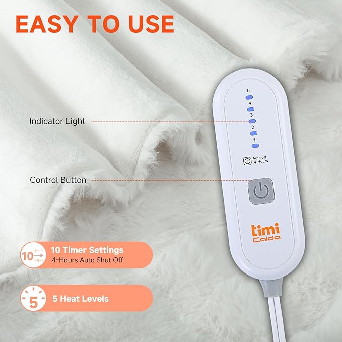 Heated Blanket Electric King- 100"x90" Soft Thick Bubble Electric Blanket for Sofa with 5 Heat Levels & 10 Hours Auto-Off Overheat Protection, Warm Cozy Gifts, Cream