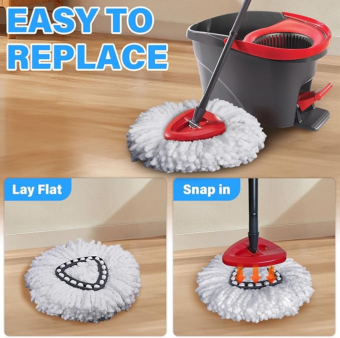 Mop Replacement Heads for O Cedar - Mop Replace Head Easy Wring Spin Mop Heads Replacements Easy to Clean Install and Replaceable Mop Head Machine Washable (3 Pack)