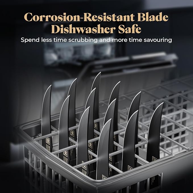 Steak Knives Set of 8, 4.7 Inch Dishwasher Safe Non Serrated Dinner Knives, Razor Sharp for Precise Cutting, Non-Stick Blade & Non Rust, Easy to Maintain Ideal for Home Restaurant Party