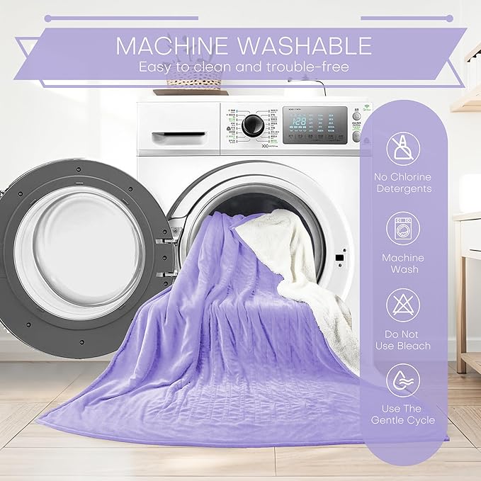 Electric Heated Blanket King Size 90"x100" - Coral Fleece & Sherpa Fabric Dual-Sided, 4 Heat Settings & 10 Hours Auto Off, Soft Warming Throw for Home, Office, or Bed, Machine Washable, Light Purple