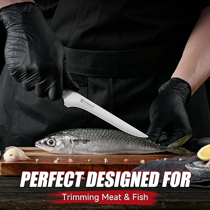 KEEMAKE Carving Knife Set - 12" Brisket Knife & 10" Butcher Knife & Boning Knife Set for Meat Ham Cutting Razor Sharp German Steel with Ergonomic Handle Full Tang Design