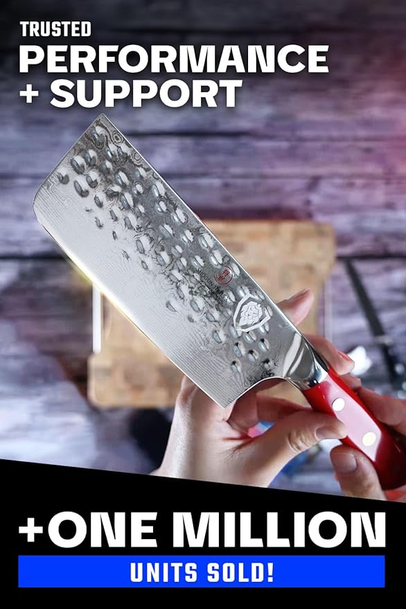 DALSTRONG Nakiri Knife - 6 inch - Shogun Series - Damascus Vegetable Knife - Japanese AUS-10V Super Steel Kitchen Knife - Vacuum Treated - Crimson Red ABS Handle - Razor Sharp Kitchen Knife - w/Sheath