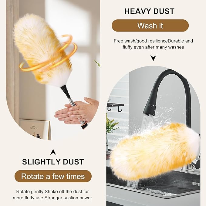 Wool Dusters with Extension Pole Lambswool Feather Duster for Cleaning,Ceiling Fan,Furniture,Blinds