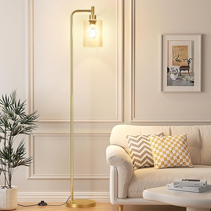 Floor Lamps for Living Room - Standing Lamp with Seeded Glass Shade, Modern Gold Floor Lamp with LED Bulbs, Bright Industrial Floor Lamp for Bedroom, Tall Lamp for Office - Gold