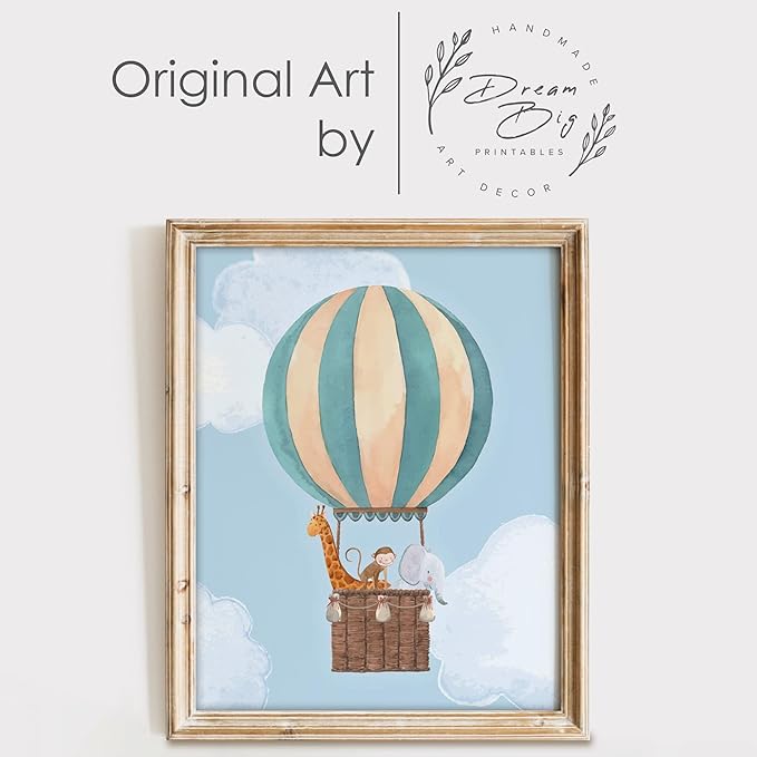 Hot Air Balloon Art Prints (Set of 3) - Unframed - 8x10s | Nursery Wall Decor | Elevate Your Nursery Decor with this Charming Wall Decor | Modern Wall Decor for Your Little One's Room