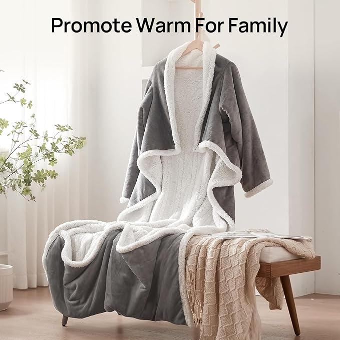 Westinghouse Electric Snuggle Throw Blankets with Foot Pocket, Wearable Heated Blanket with Sleeves, 6 Heating Levels & 2 to 10 Hours Heating Time Settings, 50 * 70"+18", Light Grey