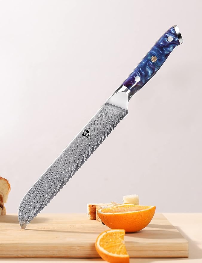 WILDMOK Serrated Bread Knife, 8 inch 67-Layer Damascus Steel Bread Knife, Ergonomic Strong durable resin handle with Luxury Gift Box