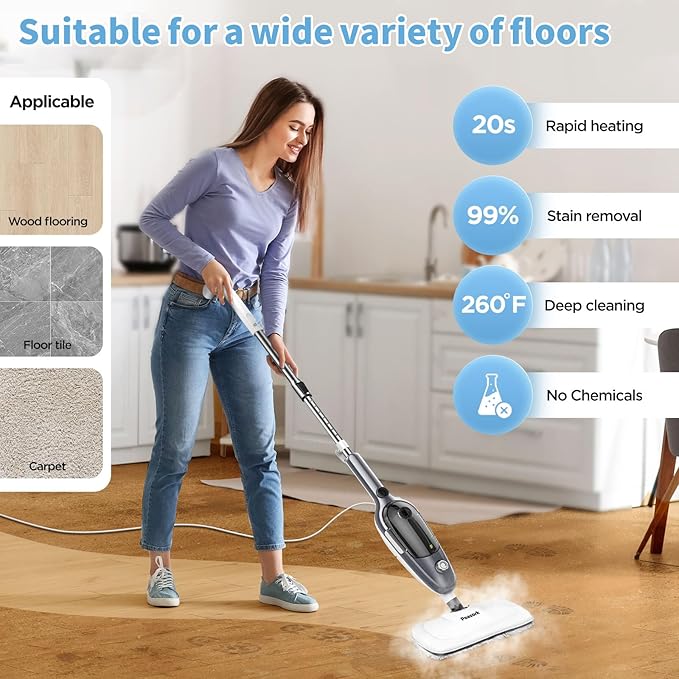 Steam Mop - All-in-one Powerful Handheld Steam Cleaner Detachable Handheld Steam Cleaner for Home,MultiPurpose Steamer for Hardwood Floors,Clothes,Windows,Tiles,Carpet, Whole Home Use
