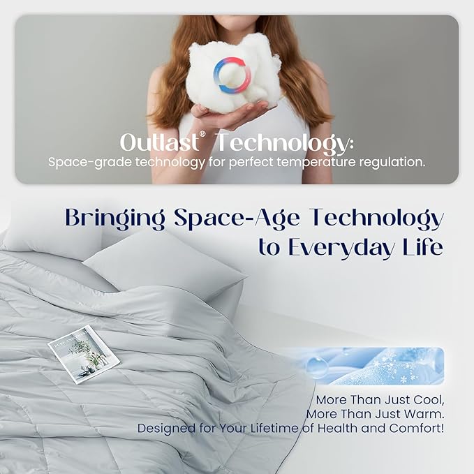 Dream Valley®Outlast®Cooling Comforter, NASA Temperature Regulation Technology Cooling Blanket, Q-Max > 0.4 Everlasting Cooling for Night Sweats, Hot Sleepers,Lavender Fog, Queen90 x90