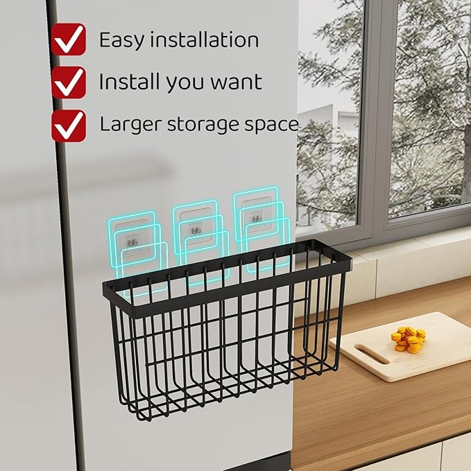 3 Piece Kitchen Cabinet Door Storage Box,Self Adhesive Wall Mounted,Wardrobe/Bathroom/Refrigerator Small Items Organizer,Oil bottle/Seasoning storage(Black)