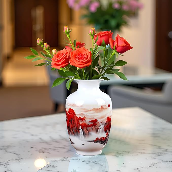 MTME Porcelain Figurines, Jingdezhen Decorative Flower vase, Melon Sr. Home Decor, Wedding Gifts, Aesthetic Sculpture Home décor (Red Sun)