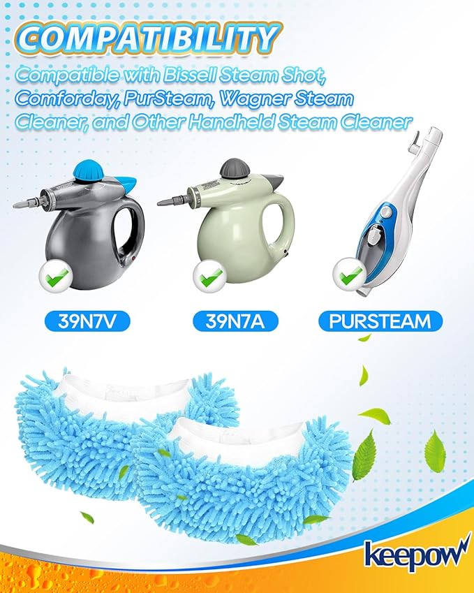 KEEPOW 4 Pack Reusable Steam Mop Pads Compatible with Bissell Steam Shot, PurSteam, Wagner Spraytech, Comforday Handheld Steam Cleaner, Universal Microfiber Cloths Steam Mop Pads, Washable Mop Pads