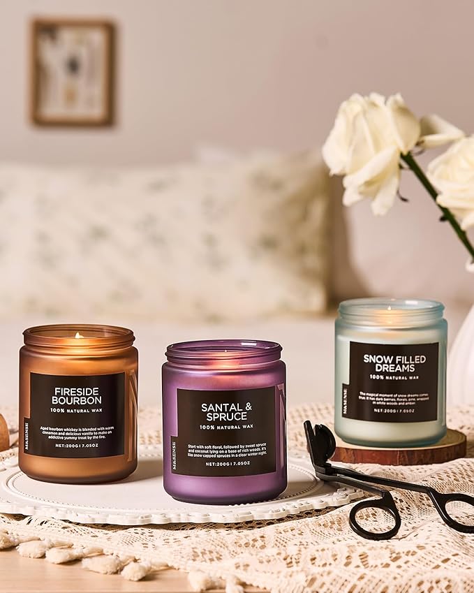 M&SENSE Fireside Bourbon Clean Non-Toxic Soy Wax Campfire Smoky Candle, Cotton Fall Scented Candle for Home Decor, 7.05oz Up to 50 Hours Burn Time Aromatherapy Gift for Bathroom