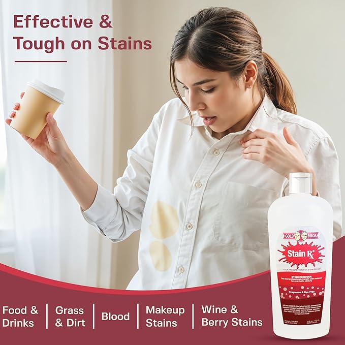Stain Remover, Effectively Eliminates Stains from Wine, Berries & Blood on Colorfast Fabrics, Carpets, Upholstery & Jewelry, Fragrance & Dye-Free, Bleach-Free, Peroxides & Phosphates, 16 oz