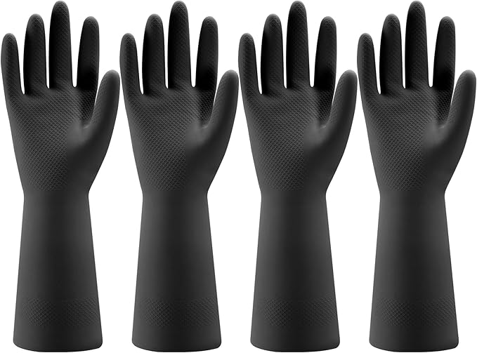 Bamllum 4 Pairs Rubber Kitchen Dishwashing Gloves - Reusable Household Cleaning Gloves for Washing Dishes and Cleaning Tasks, Flexible Long-lasting and Non-Slip (Large, Black)