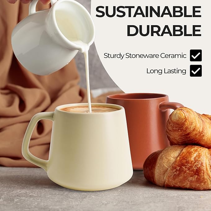 MIAMIO - Coffee Mugs Set of 4 / Large Ceramic Coffee Cups (14 oz) - Mug for Cappuccino, Tea, Espresso - Microwave and Dishwasher Safe - Luxe Collection (Beige Pastel)