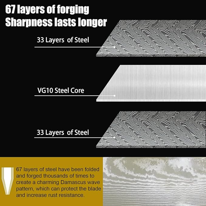 Kitory Damascus Santoku Knife 7", for bigger or larger hands, Kitchen Knife with VG10 67 Layers Super Steel- Black G10 Handle-Gift Box Included, 2024 Gifts For Women and Men