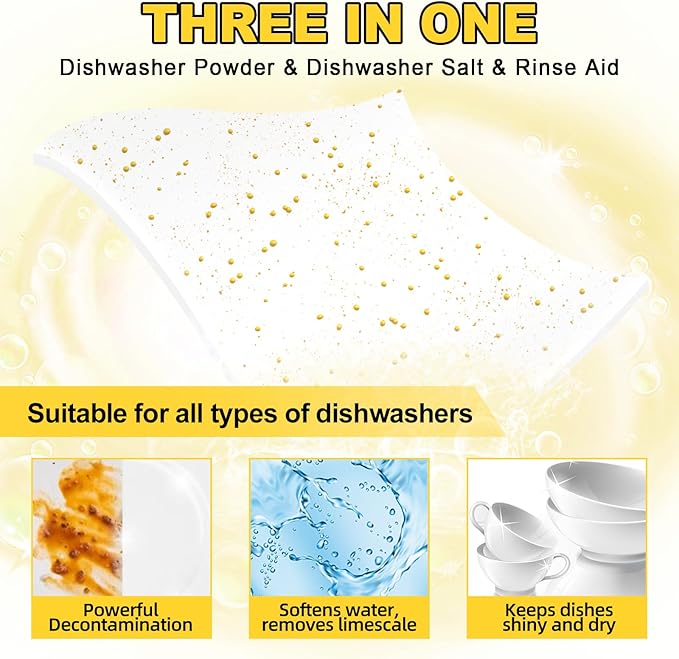 Eco Dishwasher Detergent Sheets Up To 160 Loads, Citrus Lemon Scent Plastic Free Dishwashing Soap Strips With High Efficient Solid Enzyme, Leaving Dishes Sparkling Clean