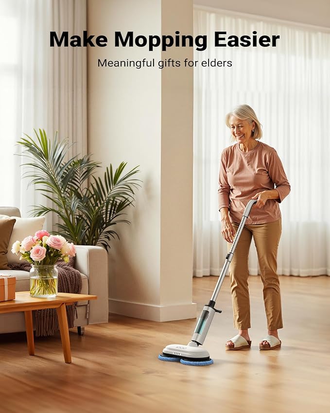 iDOO Cordless Electric Mop, Mops for Floor Cleaning Machine for Home, Detachable Water Tank & Headlight, Power Spin Spray Floor Scrubber for Tile, Hardwood, Laminate Cleaning, White-4 Pads