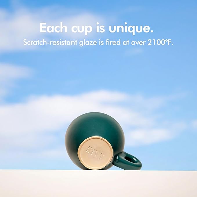 KIVY 3 oz Espresso cups set of 4 - Thick walled stoneware espresso cup set - Italian style espresso cups and saucers - Expresso shots cup - Small coffee mugs and saucers - Blue