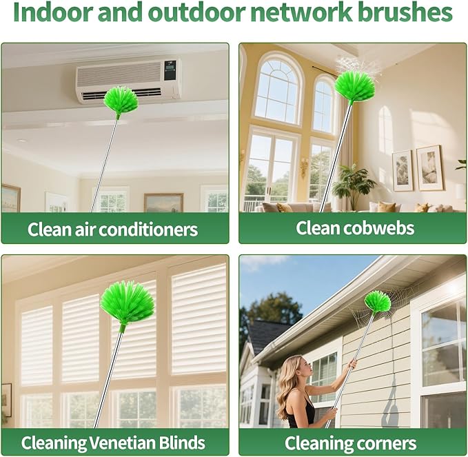 dusters for Cleaning extendable Long Handle,Webster Cobweb Duster with Extension Pole,Spider Web Remover Brush with Pole,Outdoor Web Cleaner Outside for use on Ceilings, cabinets, Walls, Light