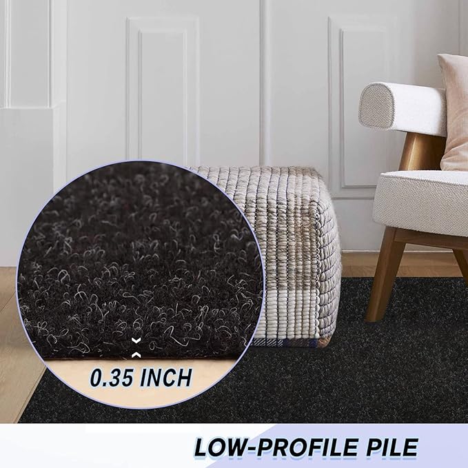 Custom Size Backed Non-Slip Area Rugs Runner, Easy Clean, Waterproof Runner Rugs for Hallway Entryway, Kitchen, Laundry, 3FT x 12FT, Black